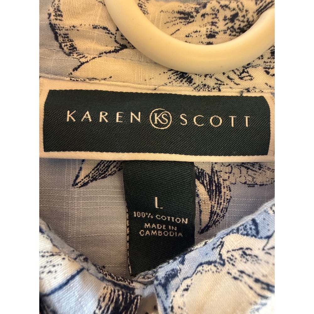 Karen Scott Mens Blue White Floral Cotton‎ Button Down Shirt Large Long Sleeve - Picture 5 of 5
